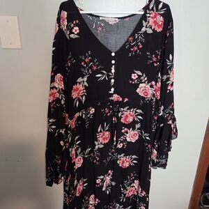 Floral V-Neck Full Length Dress